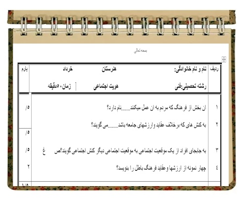 آزمون هویت اجتماعی نوبت دوم پایه دوازدهم فنی 