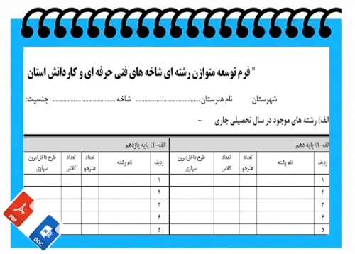 فرم توسعه متوازن رشته ای شاخه های فنی حرفه ای و کاردانش 